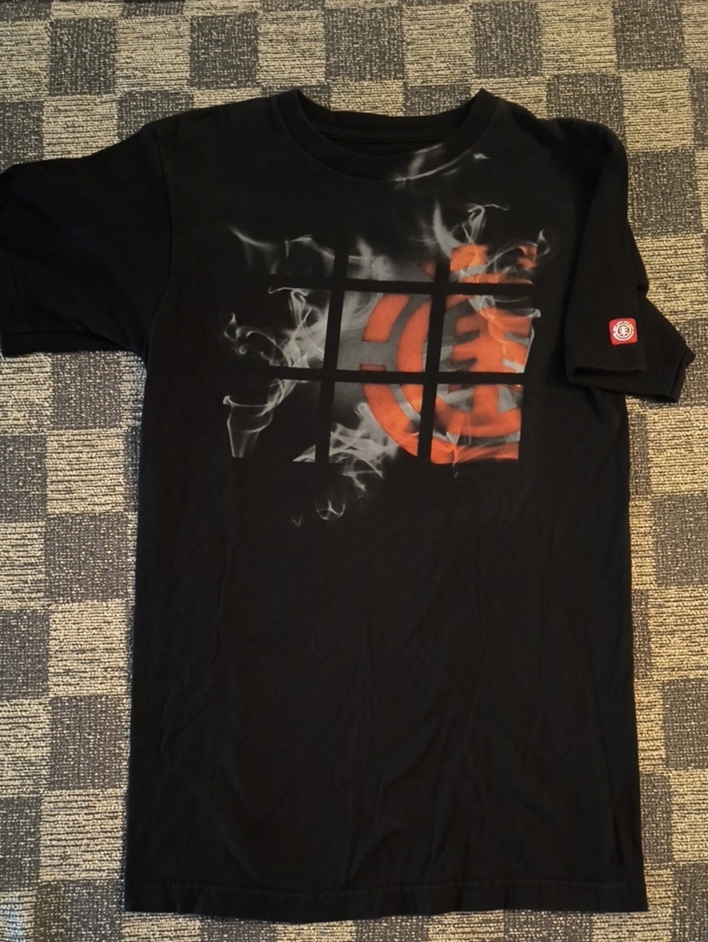 Element Vintage Y2K Black Tee with White Logo Print - 100% Cotton Mens S